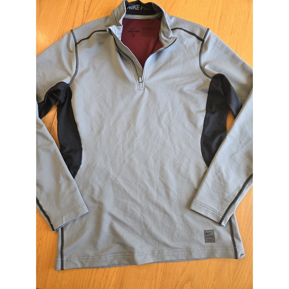 Nike Pro Dri Fit Half Zip Pull Over Fitted Mens M Gray Compression Running